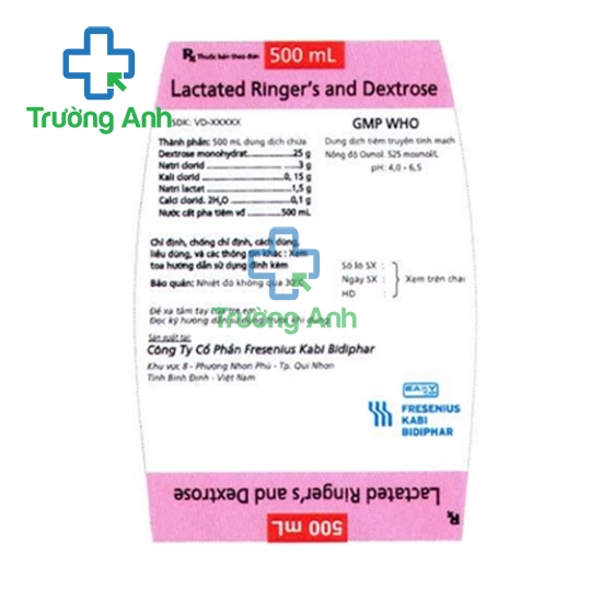 Lactated Ringer's and Dextrose 500ml Fresenius Kabi - Thuốc điều trị mất nước nặng